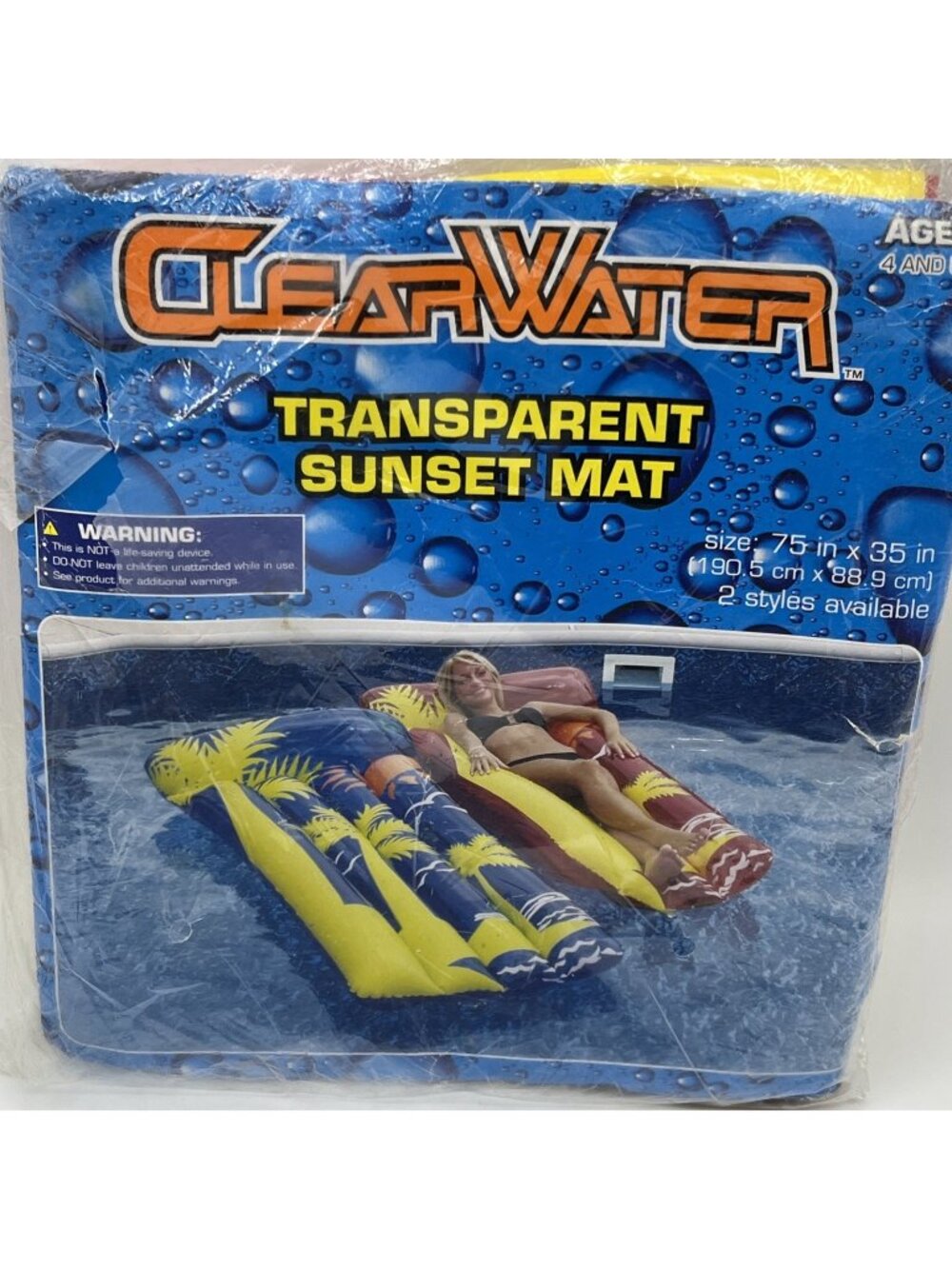 Kmart Clear Water Transparent Sunset Pool Mat Float Raft 75x35 Red Yellow